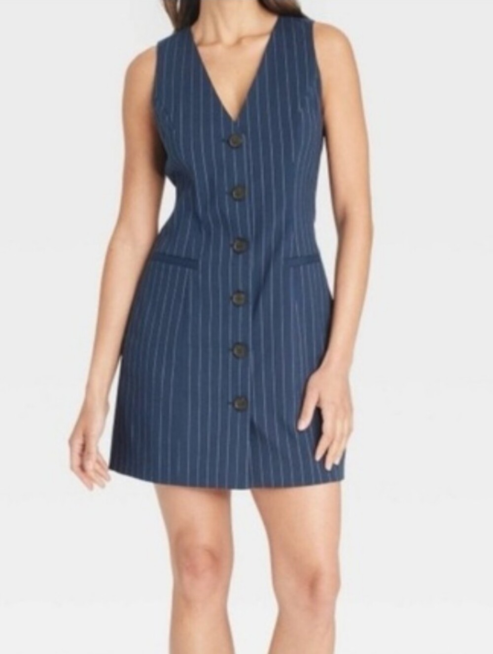 A New Day Tailored Vest Dress Women's Size Small Navy Pinstripes New
